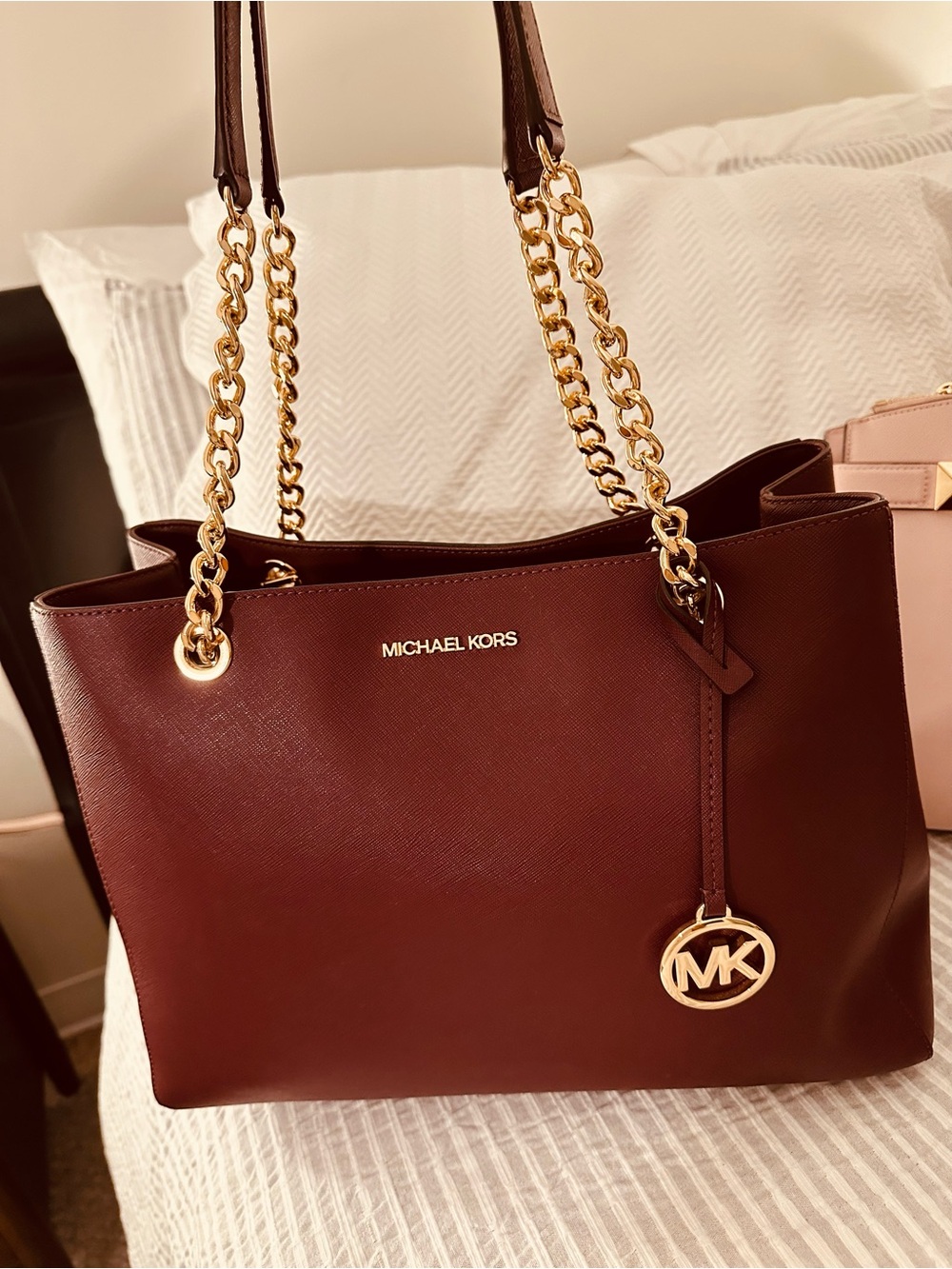 Michael Kors Deep Burgundy Saffiano Leather Chain-Handle Tote